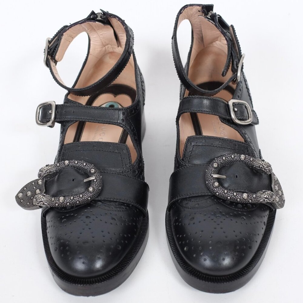 GUCCI monk shoes loafers brogue 36 US 6 black ankle strap Bee buckle queercore - Picture 3 of 10